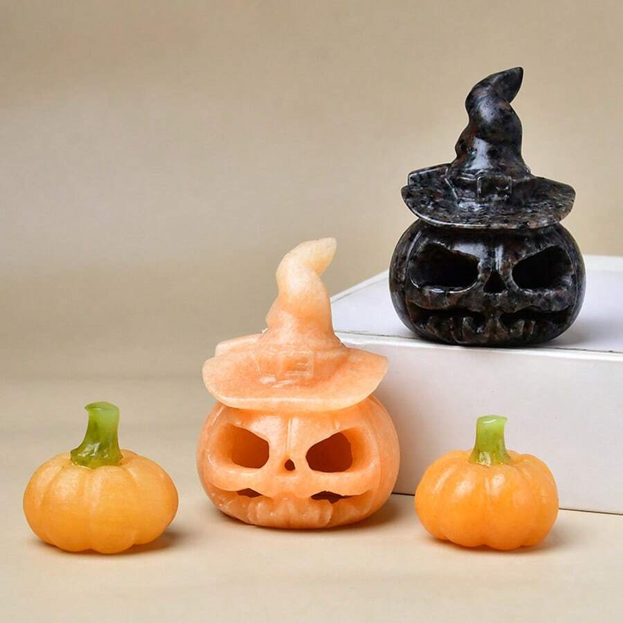 CUPIDCRYSTAL Natural Crystal Carved Pumpkins, Perfect Halloween Gifts, Flame-Shaped Pumpkins, Hollowed-Out Designs, Home Decoration Ornaments.Meditation Stone Crystals And Stones Suitable For Decorating Home Altars