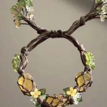 1pc Boho Style Crystal Flower Woven Bracelet For Women, Versatile