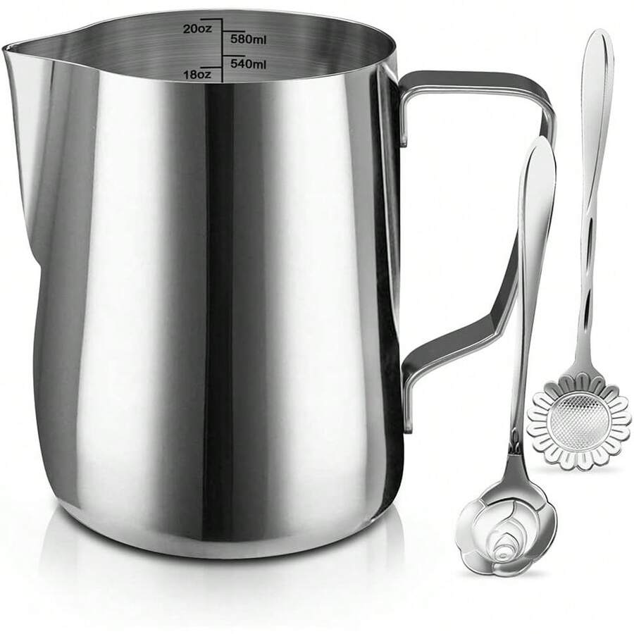 Milk Frothing Pitcher Cup, 20oz/600ML Milk Frother Cup Stainless Steel ...