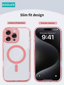 1pc Koolife Magnetic Wireless Charging Full Body Protective Case With Lens Film, Anti-Fall Airbag, PC+TPU Material, Compatible With IPhone 17 Pro Max/17/17 Pro/17 Air/11/12/12 Pro/12 Plus/13/13 Pro/13 Pro Max/14/14 Pro/14 Pro Max/15/15 Plus/15 Pro/15 Pro Max/16/16 Plus/16 Pro/16 Pro Max/16e - Pink - View 7