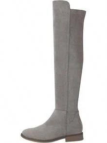 Thigh High Over The Knee Boots For Women Flat Low Heel Fall Winter Stretch Suede Long Round Toe Boots-2025 - Xám - Xem 6