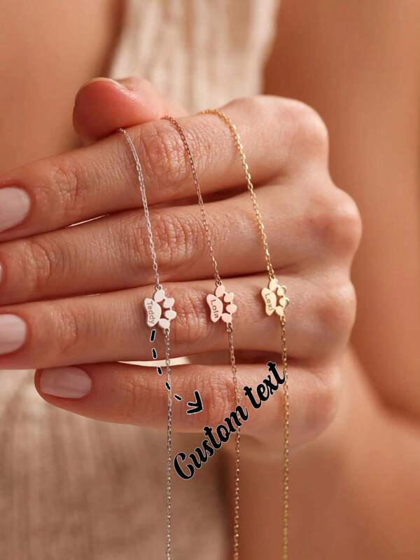 1pc Engraved Paw Print Bracelet, Personalized Dog Paw Bracelet With Name Gift For Pet Lovers, 1-3 Names Pet Memorial Gift, Pet Name Bracelet, Pet Keepsake Jewelry, Paw Bracelet, Dog Mom, Cat Mom Gold, Rose Gold Stylish, Fall Fashion, Vintage, Unisex