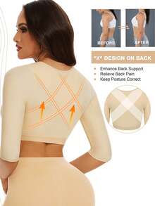 Women Upper Arm Shaper Arm Lipo Compression Sleeves Slimming Arm Front Closure Bra Shapewear Tops - 米色 - 查看 5