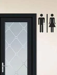 2 件浴室墙贴标志，家庭和商业用途的性别指示牌，卫生间门装饰标识牌 - 黑色 - 查看 2