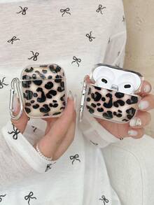 Estuche para auriculares con estampado de leopardo transparente negro con estilo retro/Y2K, estuche para auriculares con elemento de estampado animal, estuche para auriculares de material TPU transparente con 1 gancho colgante, compatible con estuche para , auriculares, compatible con estuche para Pro 3, compatible con Pro (2.ª generación), compatible con 3, compatible con Pro, compatible con 1/2, compatible con estuche para 4 - Multicolor - Ver 9