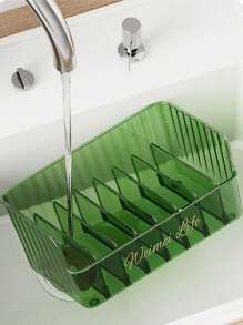 1pc Green Transparent Plastic Kitchen Storage Box, Weimei Life Bottled Condiment Rack, Storage Tray, Dining Table Spice Organizer, Categorized Storage & Space Saving & Easy To Clean