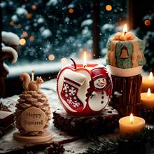 1 件圣诞苹果雪人蜡烛模具松果，礼盒 DIY 手工皂石膏树脂适用于圣诞派对装饰和创意礼物 - 白色 - 查看 6