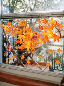 1 pièce Autocollants de fenêtre pour la décoration d'automne à la maison, avec série de petits oiseaux dessinés à la main et de branches, y compris un cardinal, des feuilles d'érable doré, un bulbul, un perroquet, des branches de moineaux. Autocollants statiques pour la chambre, le salon, la cuisine, la salle de bain, l'armoire