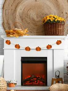 2 件 7.5 英尺南瓜木制万圣节横幅，秋季毡南瓜花环，预组装秋收南瓜花环横幅，适用于秋季感恩节派对、万圣节、卧室、鬼屋、壁炉墙、室内、室外、生日、家居悬挂装饰