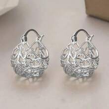 1 Pair Fashion Hollow Ball Earrings For Women, Elegant Openwork Sphere Earrings, Birdnest Circle Hoop Earrings For Casual, Holiday, Party