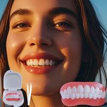 5pcs Simple Style Teeth Decoration Set, Smile Enhancement Denture Set With Storage Box, Makeup Mirror, Tweezers, Comfortable Fit, Flexible Disposable White Denture Set, Suitable For Men And Women - trắng - Xem 1