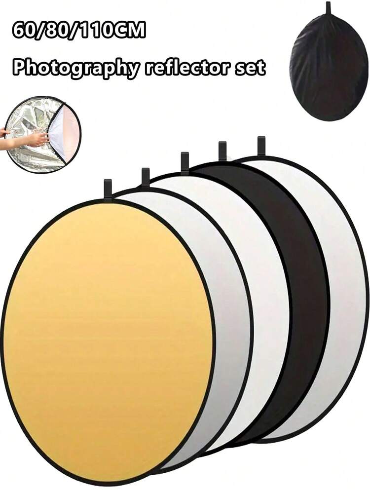 مجموعة من عاكسات التصوير الفوتوغرافي 60/110 سم - قابلة للنقل متعددة الأغراض للضوء باللون الأسود والفضي والذهبي والأبيض والشفاف، بما في ذلك حقيبة الحمل - استوديو الصور وإكسسوارات الإضاءة الخارجية للصيف والإجازة والسفر والاستوديو والإضاءة الخارجية، البث المباشر والتصوير الفوتوغرافي وتسجيل الفيديو ومحتوى المؤثر ومعدات التصوير الضوئي - الذهب والفضة - مشاهدة 2