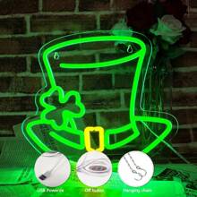 A St. Patrick'S Day Neon Sign Decoration Featuring A Dimmable Hat, Perfect For Wall Decor, Showcasing A Lucky Clover Hat For Spring Parties, Bars, LED Lights For Home, Garden, And Bedroom Gifts.