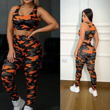 Gym Clothes Fit Top And Pants Sets - Orange - View 1