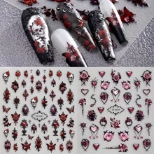 Set de 5 pegatinas de uñas 3D y 5D con rosas negras, pegatinas de uñas de rosas burdeos semitraslúcidas vintage, pegatinas de uñas DIY, pegatinas de uñas con rosas 5D con relieve suave de estilo gótico