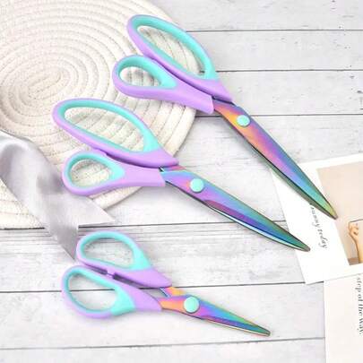 סט מספריים צבעוני של 3 יחידות ליצירה - להבים חדים מפלדת טיטניום, ידיות גומי רכות, מספריים רב תכליתיות מפלדת אל-חלד למשרד, תפירה, יצירה ואומנות, ציוד לבית ספר