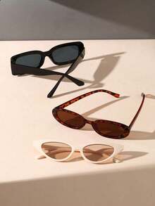 3pcs European & American Style Square Frame Fashion Glasses, Fashionable Triangle Design - Multicolor - View 3