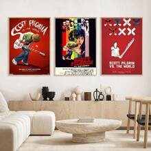 1pc/3PCS Wall Arts Posters Optional Frame Wall Decor,Room Decor Vintage Pop Retro Movie Scott Pilgrim VS The World Poster High Definition Art Waterproof Home Living Room Bedroom Bar Aesthetics Decoration