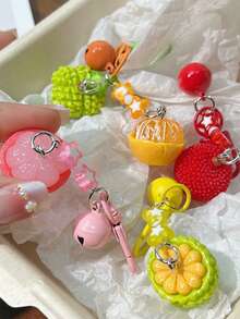 1 件 3D 生动水果铃铛学生背包吊饰，橙子、火龙果、菠萝、桑葚装饰