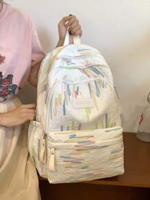 Mochila Funcional Feminina com Estampa Listrada em Cores Contrastantes, Grande Capacidade de Armazenamento para Livros, Tablets, Alças de Ombro Ajustáveis, Adequado para Estudantes, Viagens, Férias