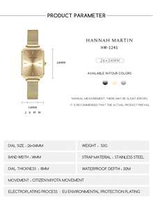HANNAH MARTIN 1 件时尚方形手表 34 毫米玫瑰金&银色&金色&黑色简约风格原装日本进口机芯不锈钢网状表带女士休闲腕表 - 金色 - 查看 4