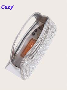 Cezy Bolso de mano con tachuelas de rhinestone de lujo, bolso de mano brillante con correa para el hombro desmontable, elegante para eventos formales, bodas, fiestas, bolso multiusos con asa superior y para el hombro