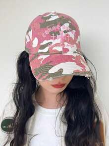 1pc Unisex American Retro Chic Camo Cross Embroidery Baseball Cap, Streetwear Style, Versatile For Summer - Peaked Cap - View 4