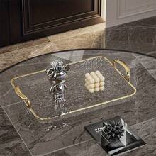 3pcs Transparent Elegant Golden-Rimmed Rectangular Trays Set, Large/Medium/Small PTE Transparent Serving Platters With Handles - Ideal For Fruits, Snacks, Pastries | Perfect For Parties & Festivals, Trays For Serving Food, Party & Festival Essenti - Transparent Gold - View 6