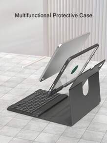 360°旋转支架键盘保护套，兼容iPad第11代/2025款（A16），PU皮革材质，可拆卸无线蓝牙键盘（内置150mAh电池），兼容iPad第11代/第10代Air4/Air5/Air6/Air7 10.9英寸（M2）2024款（M3）以及iPad 10.2英寸机型，配备无线键盘和Apple Pencil笔槽，支持自动睡眠/唤醒功能 - 黑色