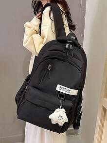 学校旅行笔记本电脑背包轻便包可爱耐用休闲包适合男孩和女孩大学背包大容量便携式背包适合户外、旅行、徒步旅行、无吊坠的书包。 - 黑色 - 查看 6