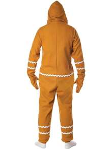 Adult Women Gingerbread Man Costume Long Sleeve Hooded Patchwork Christmas Jumpsuit Cosplay Costume
