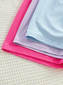 6件套少女休闲运动风纯色无袖背心和简约短裤套装，夏季 - 彩色 - 查看 4