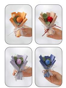 1pc 15*12cm Delicate Mini Handmade Knitted Bouquet With Tote Bag - Two Colors Sunflower Bouquet, Home Decor, Room Decoration Gift, Matte Thick Tote Bag With Thank You Label And Ribbon, Teacher Gift - Perfect For Indoor, Outdoor, Dating, Party, Festival, Home, Office, Mother's Day, Father's Day, Christmas, Graduation, Thanksgiving, Valentine's Day, Wedding, Teacher's Day, Ideal Gift For Family, Teachers, Relatives And Friends