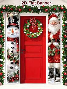 2 pièces/paquet Panneau de porte de Noël style aquarelle 30*180cm Matériau polyester Père Noël Bonhomme de neige Panneau de porte de Noël Couplet Joyeux Noël Décoration de maison 2025 Décoration suspendue de Noël Décoration de porche Panneau Cadeau Bonne Année 2026 Décoration d'hiver des fêtes - Multicolore - Voir 3