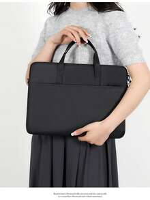 带大容量天鹅绒收纳袋的笔记本电脑包，男女通用商务公文包，防震笔记本电脑内胆，适合返校使用的学校用品包，适合学校工作的笔记本电脑包，女士 Mac Book 保护套，兼容 Mac Book 保护套，大学必备品 - 黑色 - 查看 2