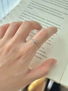 1pc S925 Silver Plated 14K Gold Olive Green Zirconia Adjustable Soft Ring For Women, Hypoallergenic Niche Design Midi Ring - Yellow Gold - View 3