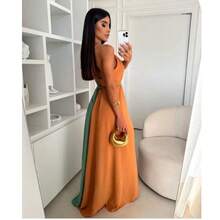 Women's Long Biocolor Dress Comfortable Gender Reveal Party - 赤陶/綠色 - 查看 2