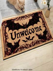 1pc Gothic Bat Design Welcome Doormat - Black And Gold Colors, Suitable For Indoor/Outdoor Use, Great For Home Entryway, Living Room Or Garden, Front Door Mat, Small Rug, Doormat, Carpet, Mat, Outdoor Doormat, Kitchen Rug, Home Decor, Front Doormat, Area Small Rug