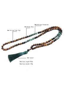 Bohemia Style Tassel Necklace 8mm African Turquoise Black Onyx Tiger Eye Beaded 108 Mala Prayer Necklace Japamala Yoga Meditation Jewelry For Men And Women - Multicolor - View 4