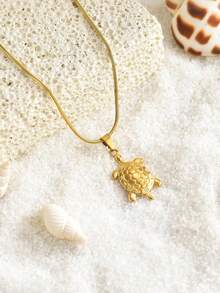 3 件套时尚不锈钢项链套装 - 海星/海马/海龟吊坠，适合日常佩戴、节日、度假、约会、派对、节日礼物 - 金黃色 - 查看 3