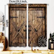 2pcs, Simulated Barn Wooden Door Pattern Window Curtain Rod Pocket, For Living Room, Kitchen, Bedroom, Hotel, Bathroom, Classroom, Dining Room, Home Decor, 3D Printed Cheap Window Shades, Curtains