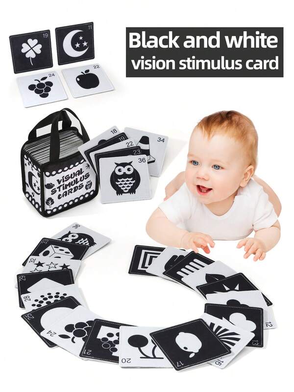 Libro de tela para bebé en contraste blanco y negro, con elementos naturales de la vida, tela masticable, diseño de bolso portátil, para impulsar el desarrollo de la percepción visual del bebé, recomendación de regalo de Navidad, Acción de Gracias y Halloween para recién nacidos
