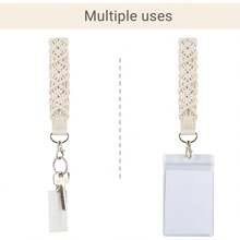Macrame Chain Cute Keychain Wristlet Lanyard Boho Woven Wrist Lanyard Keys, Chains Car ID Badges - 米色 - 查看 5