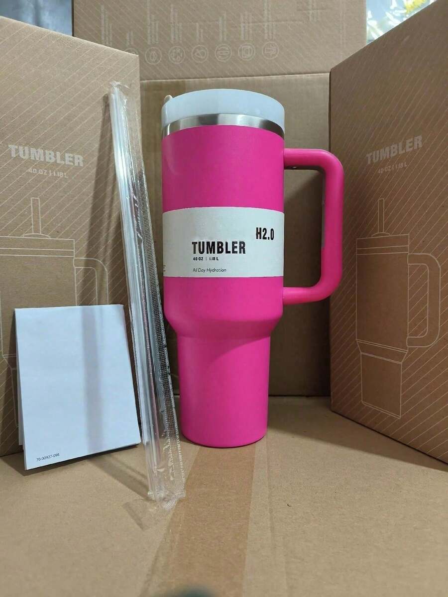 STANLEYSINCE 1913 40 OZStainless Steel Tumbler Double Wall Vacuum Insulated Portable Drinking Cup Travel Lced Coffee Mug  Summer Drinkware With Handle And Straw, Perfect ForTravel, Home, Office, Gift, Lce Drinks And Hot Drinks - Màu Hồng Tươi - Xem 1