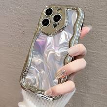 Funda para teléfono 1 pieza Esta es una funda para teléfono de nuevo diseño con un elegante patrón de ondas, adecuada para 16 Pro, 16 Plus, 16 Pro, 16 y 15, 14, 13, 12, 11. Cuenta con recortes de lentes precisos y está hecha de material TPU a prueba de golpes. - Plateado - Ver 3