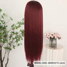 Purple Color Lace Front Wigs Pre Plucked Hairline Long Straight Wigs For Fashion Women Girls Party Daily Wear Glueless Dark Purple Lace Front Synthetic Wigs 13x4 Free Part Heat Resistant Fiber Hair 28 Inch 180% Density - 酒紅色 - 查看 8