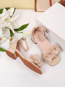 Summer Square Toe Square Heel Floral Decor Sandals Girls High Heel Dance Shoes Student Performance Daily Activity Sandals - Apricot - View 6