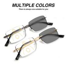 1pc Retro Frameless Photochromic Multifocal Readers, High-Quality Progressive Lenses & Durable Frame, Business Style Reading Glasses, Distance & Near Vision, Suitable For Office, Leisure Reading - Golden - View 3