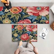 1 pieza, Decoración para el hogar, Alfombra, felpudo o tapete de cerámica de diatomita con patrón floral vintage impreso, antideslizante, rectangular con impresión 3D, apto para sala de estar, dormitorio, pasillo, baño, lavandería - Alfombras de poliéster, aptas para decoración de interiores y exteriores del hogar