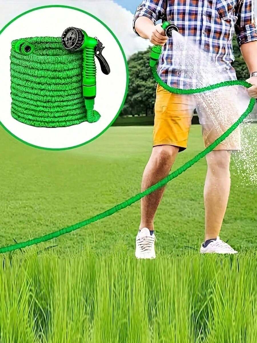 [30 米伸缩水管] 带多功能喷枪的可扩展花园软管 - 耐用、灵活的 PE 线圈软管，用于浇灌植物、洗车、草坪护理和宠物洗澡 - 可调节喷嘴，四季使用，绿色聚酯设计，草坪护理设备充满活力的绿色软管可调节喷嘴软管 - 彩色 - 查看 1